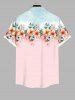 Plus Size Flowers Leaf Print Buttons Pocket Hawaii Shirt For Men -  