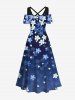 Plus Size Cold Shoulder Cherry Blossoms Floral Print Hawaii Ombre Crisscross A Line Maxi Dress -  