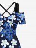 Plus Size Cold Shoulder Cherry Blossoms Floral Print Hawaii Ombre Crisscross A Line Maxi Dress -  