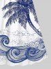 Plus Size Coconut Tree Sea Waves Print Surplice Hawaii Cami Dress -  