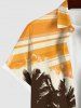 Plus Size Coconut Tree Sunshine Glitter Colorblock Print Hawaii Shirt For Men -  