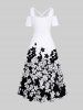 Plus Size Two Tone Flowers Colorblock Print Cold Shoulder Crisscross Hawaii Maxi Dress -  