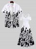 Plus Size Two Tone Flowers Colorblock Print Cold Shoulder Crisscross Hawaii Maxi Dress -  