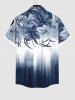 Plus Size Ombre Colorblock Hibiscus Flowers Leaf Print Buttons Pocket Shirt For Men -  