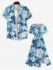 Plus Size Tropical Leaf Flowers Print Hawai Split Midi Dress -  