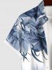 Plus Size Ombre Colorblock Hibiscus Flowers Leaf Print Buttons Pocket Shirt For Men -  
