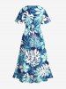 Plus Size Tropical Leaf Flowers Print Hawai Split Midi Dress -  