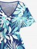 Plus Size Tropical Leaf Flowers Print Hawai Split Midi Dress -  