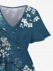 Plus Size Peach Blossom Branch Print Ombre Split Pocket A Line Midi Dress -  
