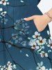 Plus Size Peach Blossom Branch Print Ombre Split Pocket A Line Midi Dress -  