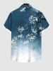 Plus Size Peach Blossom Branch Print Ombre Button Pocket Shirt For Men -  
