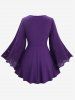 Plus Size Twist Panel Hollow Out Floral Embroidery Flare Sleeve Top -  