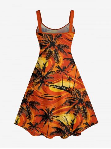 Plus Size Coconut Tree Painting Print Hawaii A Line Tank Dress [78% OFF] |  Rosegal