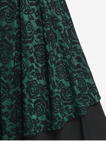 Plus Size Vintage Floral Lace Jacquard Buckled Straps Fit and Flare Belted Dress