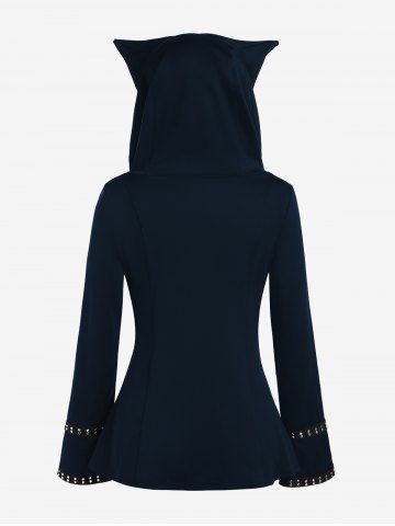 Plus Size Animal Ear Hooded Studded Full Zipper Jacket