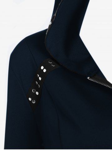 Plus Size Animal Ear Hooded Studded Full Zipper Jacket