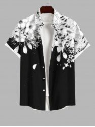 Plus Size Floral Two Tone Print Hawaii Button Pocket Shirt For Men -  
