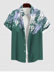 Plus Size Branch Leaves Print Hawaii Ombre Button Pocket Shirt For Men -  