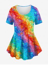 Plus Size Rainbow Colorblock Colorful Butterfly Print T-shirt -  