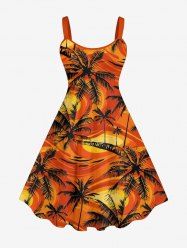 Plus Size Coconut Tree Painting Print Hawaii A Line Tank Dress -  