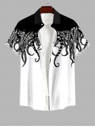 Plus Size Octopus Two Tone Print Button Pocket Shirt For Men -  