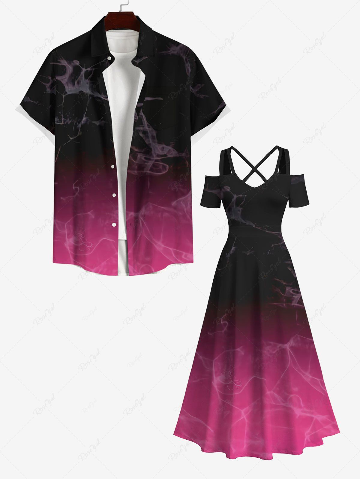 Unique Smoking Dip Dye Print Plus Size Matching Set For Couples  