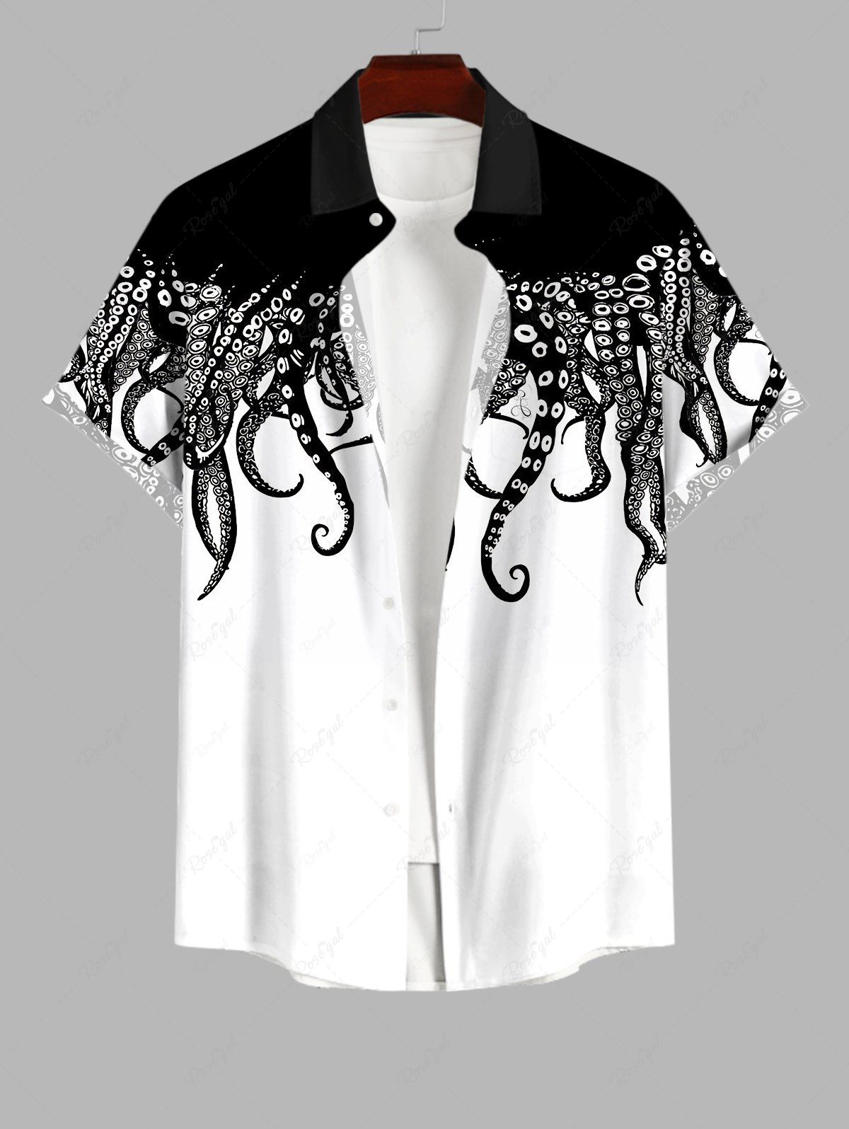Latest Plus Size Octopus Two Tone Print Button Pocket Shirt For Men  