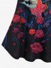 Ensemble de T-shirt Ombré Rose Fleur et de Pantalon Evasé à Bretelle de Grande Taille - Noir 