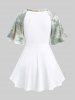 Plus Size Floral Applique Tied Tassel Ruched Ruffles Tie Dye Ombre Swiss Dot Blouse -  