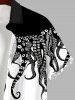 Plus Size Octopus Two Tone Print Button Pocket Shirt For Men -  