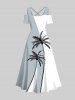 Plus Size Coconut Tree Colorblock Print Crisscross Cold Shoulder Hawaii Maxi Dress -  