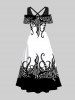 Plus Size Cold Shoulder Octopus Two Tone Print Crisscross A Line Maxi Dress -  