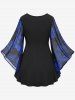 Plus Size Flare Sleeves Rose Flower Printed Lace Up Chiffon Layered Ruched Bust Valentines Top -  