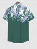 Plus Size Branch Leaves Print Hawaii Ombre Button Pocket Shirt For Men -  