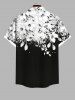 Plus Size Floral Two Tone Print Hawaii Button Pocket Shirt For Men -  