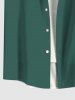 Plus Size Branch Leaves Print Hawaii Ombre Button Pocket Shirt For Men -  