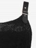 Plus Size Vintage Floral Lace Jacquard Buckled Straps Fit and Flare Belted Dress -  