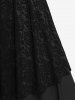 Plus Size Vintage Floral Lace Jacquard Buckled Straps Fit and Flare Belted Dress -  