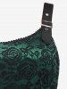 Robe Vintage Ajustée Evasée Ceinturée Bouclée Fleurie en Dentelle à Bretelle Grande Taille - Vert profond 3X | US 22-24