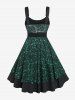 Plus Size Vintage Floral Lace Jacquard Buckled Straps Fit and Flare Belted Dress -  
