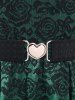Plus Size Vintage Floral Lace Jacquard Buckled Straps Fit and Flare Belted Dress -  