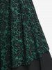 Plus Size Vintage Floral Lace Jacquard Buckled Straps Fit and Flare Belted Dress -  