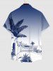 Plus Size Coconut Tree Seascape Dip Dye Print Hawaii Ombre Button Pocket Shirt For Men -  