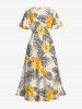 Plus Size Tropical Leaf Hibiscus Flowers Print Hawaii Split Midi Dress -  