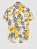 Plus Size Tropical Leaf Hibiscus Flowers Print Buttons Pocket Hawaii Shirt For Men -  