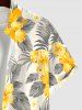 Plus Size Tropical Leaf Hibiscus Flowers Print Buttons Pocket Hawaii Shirt For Men -  