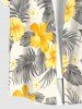 Plus Size Tropical Leaf Hibiscus Flowers Print Buttons Pocket Hawaii Shirt For Men -  