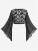 Plus Size Rose Flower Lace Knotted Flare Sleeves Chiffon Sheer Bolero Top -  