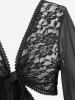 Plus Size Rose Flower Lace Knotted Flare Sleeves Chiffon Sheer Bolero Top -  