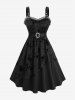 Plus Size Floral Flocking Layered Ruffles Lace Trim Buckle Belted Vintage A Line Gothic Tank Dress -  